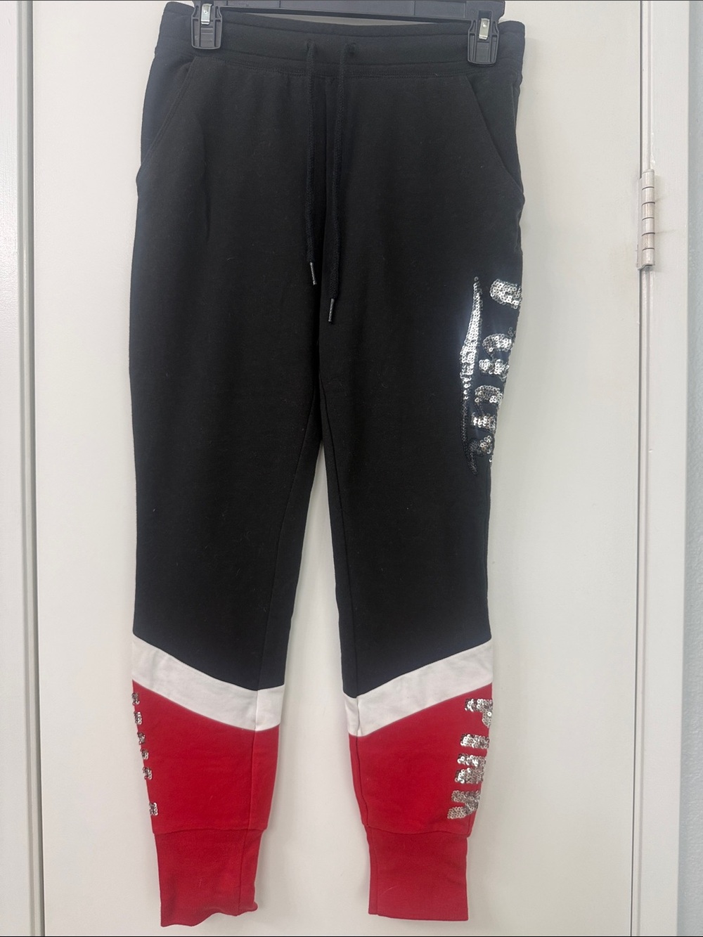 PINK Victoria's Secret Black, Red & White Girls' Sequin Detail Joggers